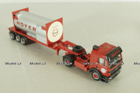 Mercedes SK 1850 tractor with semi trailer HOYER 1994, red, Herpa 1:87