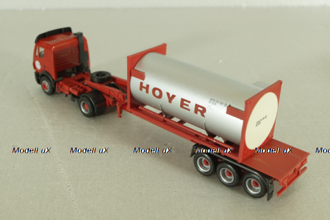 Mercedes SK 1850 tractor with semi trailer HOYER 1994, red, Herpa 1:87