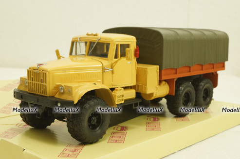 Краз-255Б борт с тентом, 1969 бежевый/красный, Н289, Наш Автопром 1:43