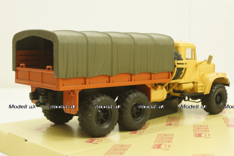 Краз-255Б борт с тентом, 1969 бежевый/красный, Н289, Наш Автопром 1:43