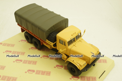 Краз-255Б борт с тентом, 1969 бежевый/красный, Н289, Наш Автопром 1:43