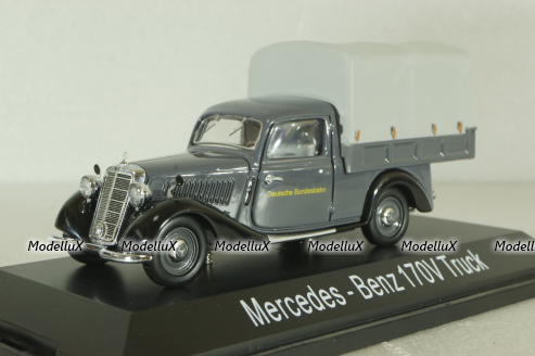Mercedes 170V (W136) pickup truck with awning "Deutsche Bundesbahn" 1951, grey, 02264, Schuco 1:43