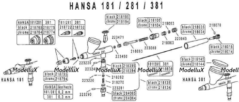 Аэрограф Hansa 381 chrome 213814 (конусное сопло 0,3 мм)