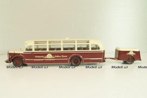 Mercedes-Benz O 6600 bus with trailer "Stuttgarter Sehloss Kurier" 1951 , red/cream, B66042533, Schuco 1:43