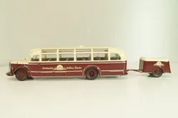 Mercedes-Benz O 6600 bus with trailer "Stuttgarter Sehloss Kurier" 1951 , red/cream, B66042533, Schuco 1:43