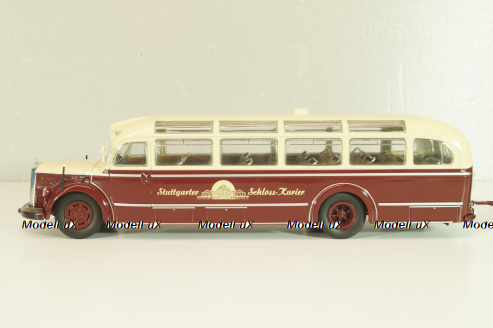 Mercedes-Benz O 6600 bus with trailer "Stuttgarter Sehloss Kurier" 1951 , red/cream, B66042533, Schuco 1:43