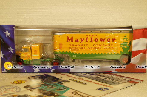 Chevrolet 9100 LCF Aero Mayflower Transit Company Moving Pup Trailer 1956  Golden Yellow Forest Green Semi-Remorque Americans #28 Altaya 1:43