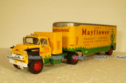 Chevrolet 9100 LCF Aero Mayflower Transit Company Moving Pup Trailer 1956  Golden Yellow Forest Green Semi-Remorque Americans #28 Altaya 1:43