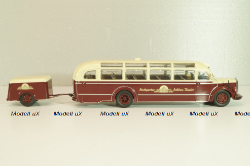 Mercedes-Benz O 6600 bus with trailer "Stuttgarter Sehloss Kurier" 1951 , red/cream, B66042533, Schuco 1:43