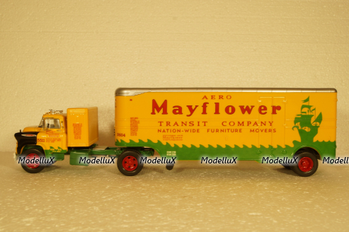 Chevrolet 9100 LCF Aero Mayflower Transit Company Moving Pup Trailer 1956  Golden Yellow Forest Green Semi-Remorque Americans #28 Altaya 1:43