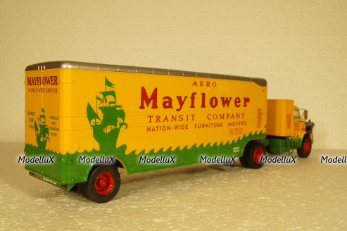 Chevrolet 9100 LCF Aero Mayflower Transit Company Moving Pup Trailer 1956  Golden Yellow Forest Green Semi-Remorque Americans #28 Altaya 1:43