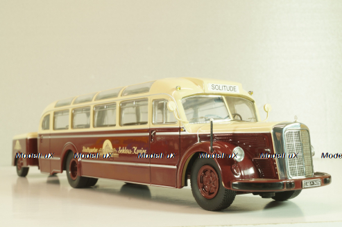 Mercedes-Benz O 6600 bus with trailer "Stuttgarter Sehloss Kurier" 1951 , red/cream, B66042533, Schuco 1:43