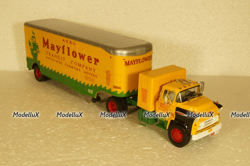Chevrolet 9100 LCF Aero Mayflower Transit Company Moving Pup Trailer 1956  Golden Yellow Forest Green Semi-Remorque Americans #28 Altaya 1:43
