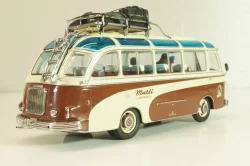 Setra S6 bus Marti 1955, with 4 figuren, brown/cream, 02824, Schuco 1:43