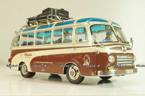 Setra S6 bus Marti 1955, with 4 figuren, brown/cream, 02824, Schuco 1:43