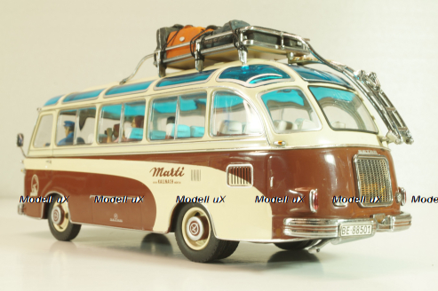 Setra S6 bus Marti 1955, with 4 figuren, brown/cream, 02824, Schuco 1:43