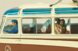 Setra S6 bus Marti 1955, with 4 figuren, brown/cream, 02824, Schuco 1:43