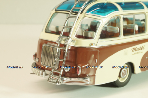 Setra S6 bus Marti 1955, with 4 figuren, brown/cream, 02824, Schuco 1:43