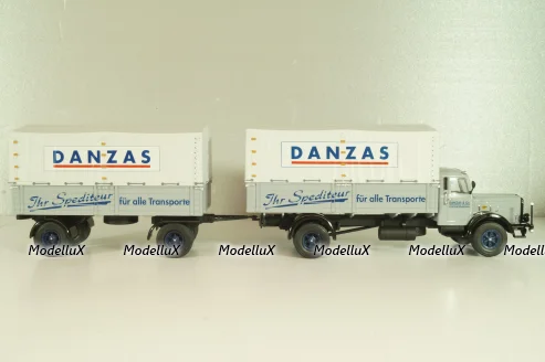 Bussing 8000 truck with trailer "Danzas" 1950 #1, grey, 06253, Schuco 1:43 