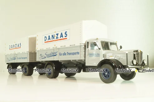 Bussing 8000 truck with trailer "Danzas" 1950 #1, grey, 06253, Schuco 1:43 