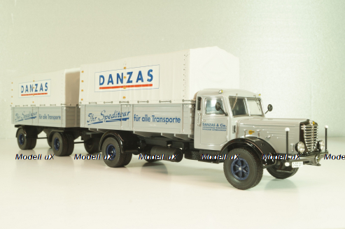 Bussing 8000 truck with trailer "Danzas" 1950 #2, grey, 06253, Schuco 1:43