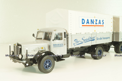 Bussing 8000 truck with trailer "Danzas" 1950 #2, grey, 06253, Schuco 1:43