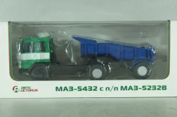 Маз-5432 с п/прицепом самосвалом Маз-5232В откидывающая кабина, зелений/синій, Deagostini + АвтоИстория 1:43