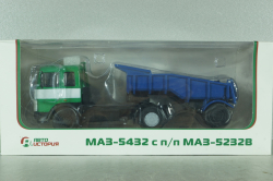 Маз-5432 с п/прицепом самосвалом Маз-5232В зелений/синій,Deagostini + АвтоИстория 1:43