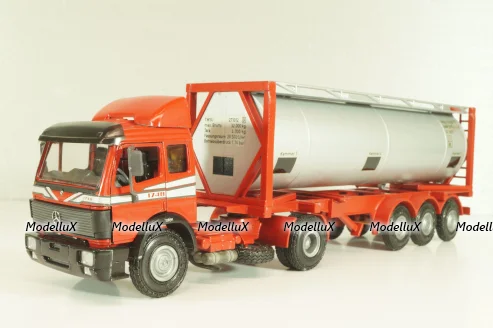 Mercedes-Benz 1748 S  tractor with semi trailer tankwechsel system, red/silver, 317/2, NZG 1:43