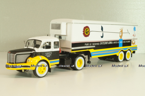 Berliet TLM 10 R tractor with semi-trailer "Interflora" 1953, white/yellow/blue, Semi-remorques D'exception #5, Altaya 1:43