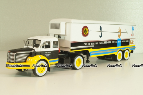 Berliet TLM 10 R tractor with semi-trailer "Interflora" 1953, white/yellow/blue, Semi-remorques D'exception #5, Altaya 1:43