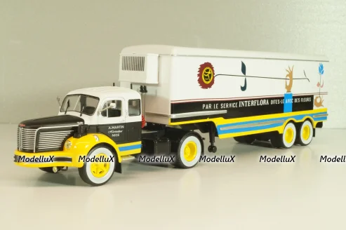 Berliet TLM 10 R tractor with semi-trailer "Interflora" 1953, white/yellow/blue, Semi-remorques D'exception #5, Altaya 1:43