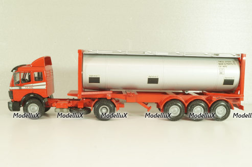 Mercedes-Benz 1748 S  tractor with semi trailer tankwechsel system, red/silver, 317/2, NZG 1:43