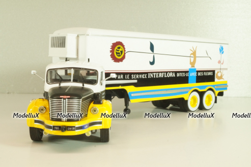 Berliet TLM 10 R tractor with semi-trailer "Interflora" 1953, white/yellow/blue, Semi-remorques D'exception #5, Altaya 1:43