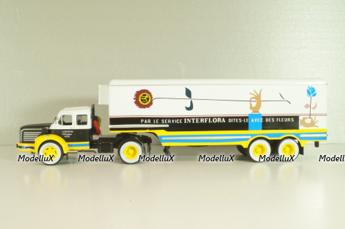 Berliet TLM 10 R tractor with semi-trailer "Interflora" 1953, white/yellow/blue, Semi-remorques D'exception #5, Altaya 1:43