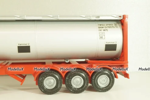 Mercedes-Benz 1748 S  tractor with semi trailer tankwechsel system, red/silver, 317/2, NZG 1:43