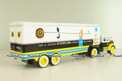 Berliet TLM 10 R tractor with semi-trailer "Interflora" 1953, white/yellow/blue, Semi-remorques D'exception #5, Altaya 1:43