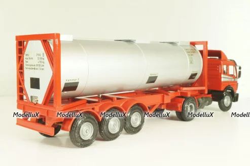 Mercedes-Benz 1748 S  tractor with semi trailer tankwechsel system, red/silver, 317/2, NZG 1:43