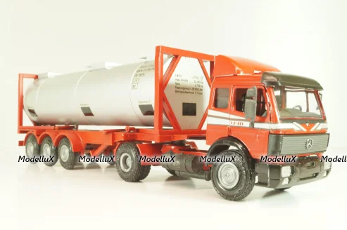 Mercedes-Benz 1748 S  tractor with semi trailer tankwechsel system, red/silver, 317/2, NZG 1:43