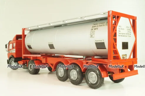 Mercedes-Benz 1748 S  tractor with semi trailer tankwechsel system, red/silver, 317/2, NZG 1:43