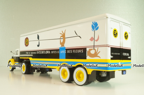 Berliet TLM 10 R tractor with semi-trailer "Interflora" 1953, white/yellow/blue, Semi-remorques D'exception #5, Altaya 1:43