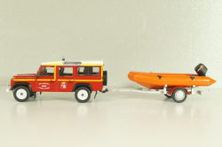 Land Rover Defender with boat on trailer SDIS Indre, Sapeurs-Pompiers №12, Altaya 1:43