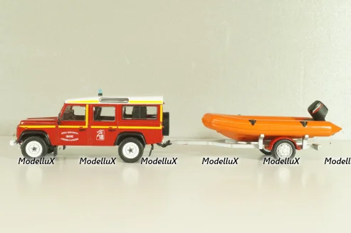 Land Rover Defender with boat on trailer SDIS Indre, Sapeurs-Pompiers №12, Altaya 1:43
