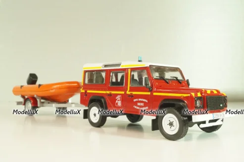 Land Rover Defender with boat on trailer SDIS Indre, Sapeurs-Pompiers №12, Altaya 1:43