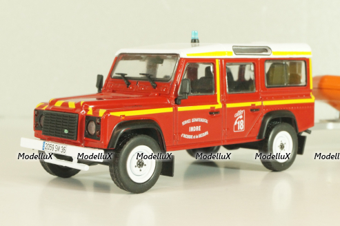 Land Rover Defender with boat on trailer SDIS Indre, Sapeurs-Pompiers №12, Altaya 1:43
