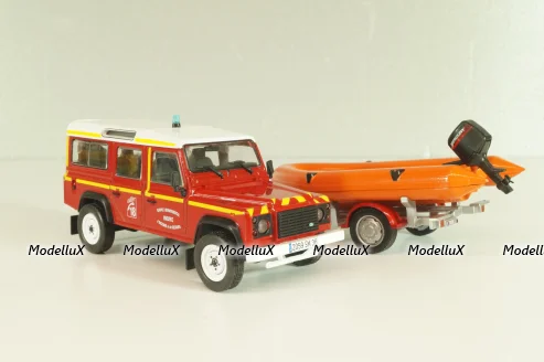 Land Rover Defender with boat on trailer SDIS Indre, Sapeurs-Pompiers №12, Altaya 1:43