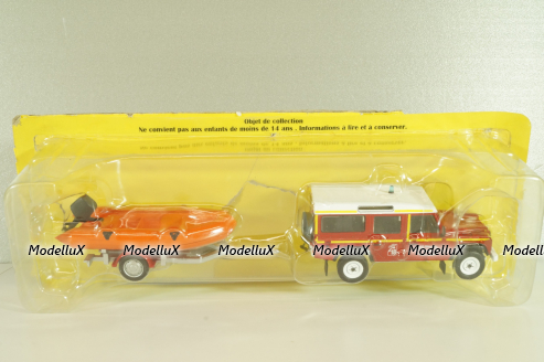 Land Rover Defender with boat on trailer SDIS Indre, Sapeurs-Pompiers №12, Altaya 1:43