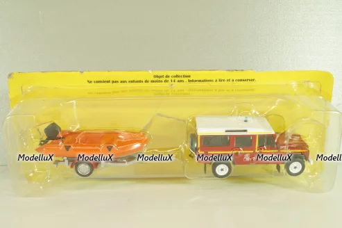 Land Rover Defender with boat on trailer SDIS Indre, Sapeurs-Pompiers №12, Altaya 1:43