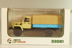 Газ-33081 4х4 бортовой с тентом 1997, бежевый/голубой, Автоистория 1:43  (Модель доработанная)