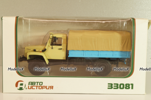 Газ-33081 4х4 бортовой с тентом 1997, бежевый/голубой, Автоистория 1:43  (Модель доработанная)